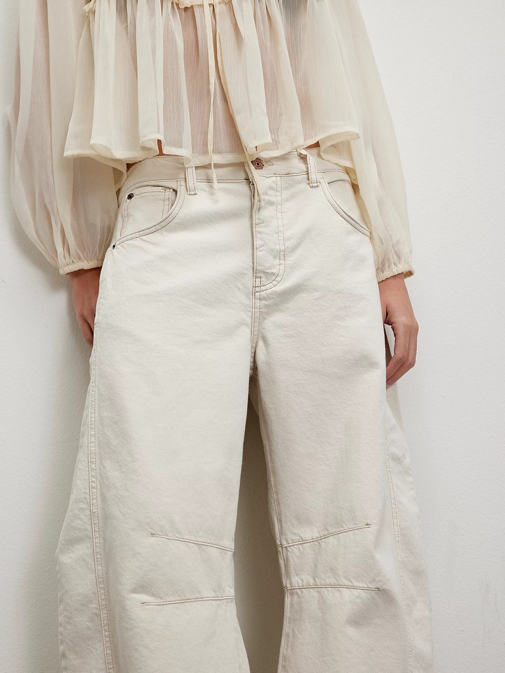 We The Free Good Luck Mid-Rise Barrel Jeans- Milk
